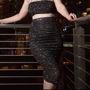 For Love & Lemons All That Glitter Sequin Midi Skirt Size S